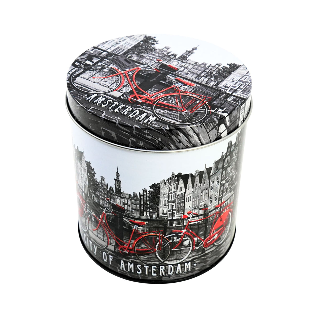 Red Bike In Amsterdam Stroopwafel Tin with Stroopwafels