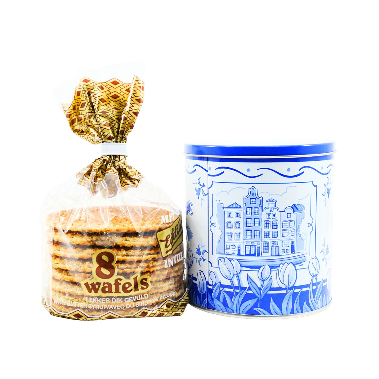 Markus Delft Style Mills & Tulips  "I Love Stroopwafel" tin with 8 stroopwafels