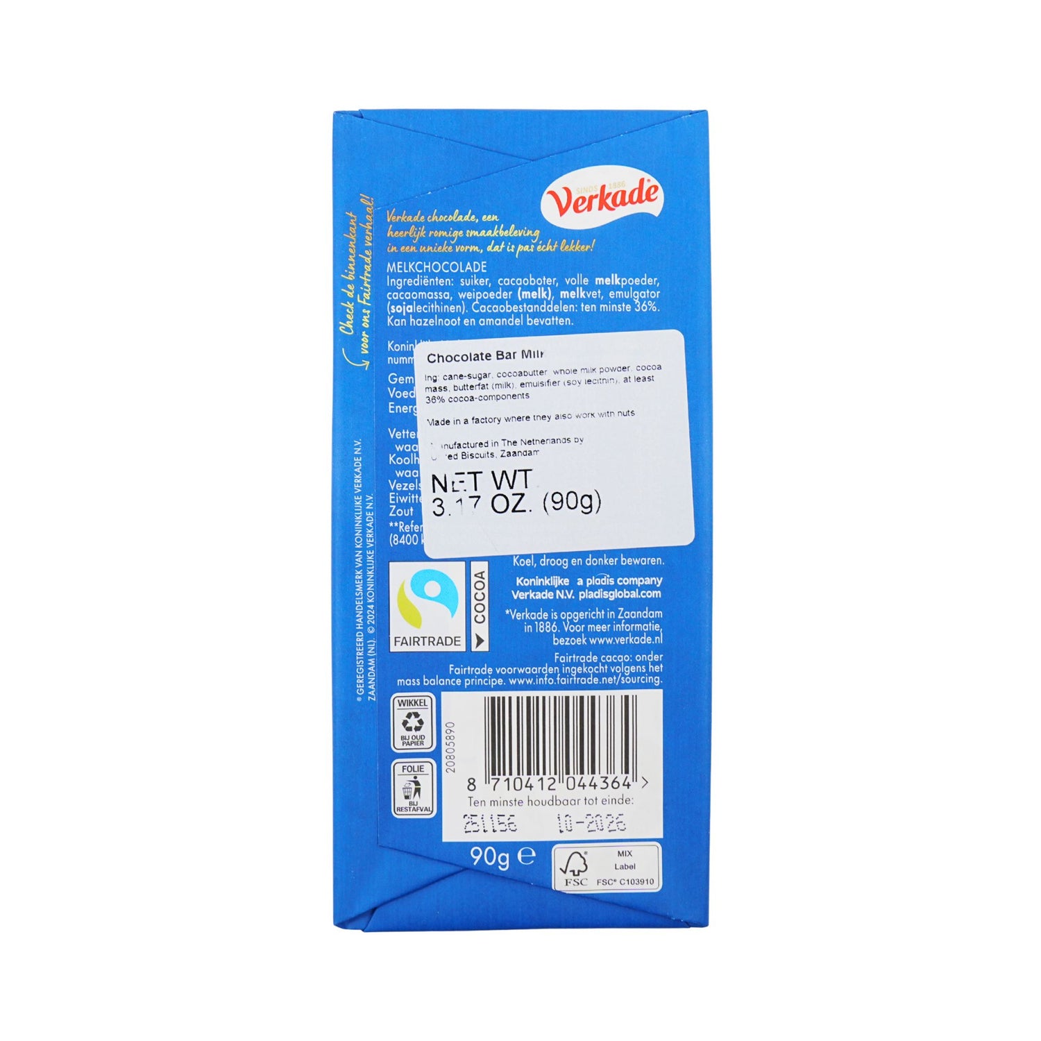 Verkade Milk Chocolate Bar 3.2 oz