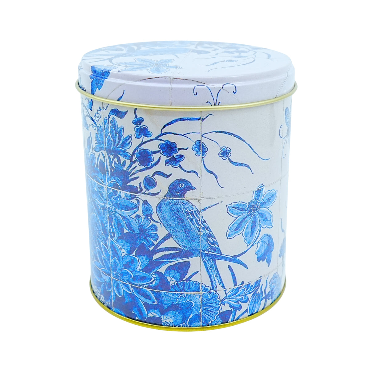 Delft Tile Pattern Tin with Birds and flowers Empty