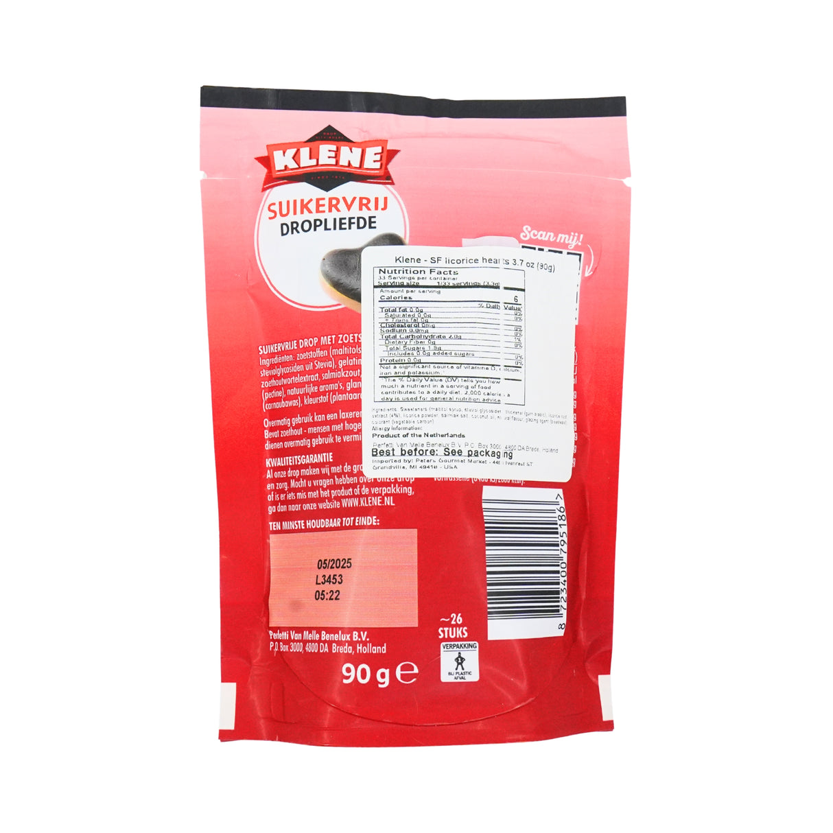 Klene Sugar Free Licorice Salt & Salmiak Hearts 3.7 Oz bag