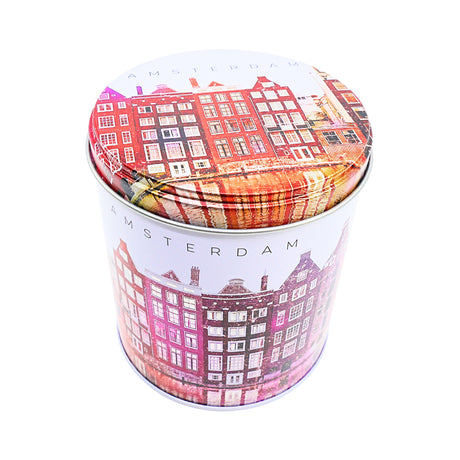 Amsterdam Canal Houses Red Stroopwafel  tin with Stroopwafels