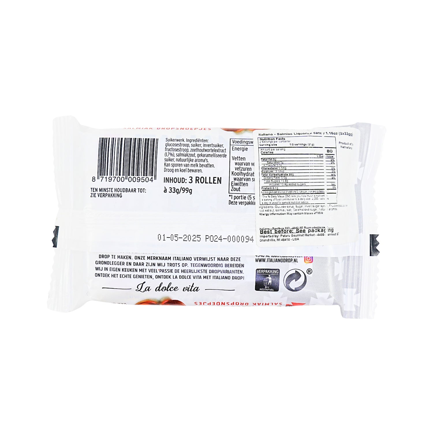 Italiano Salmiak Licorice Rolls 3 Pack 3.4 Oz