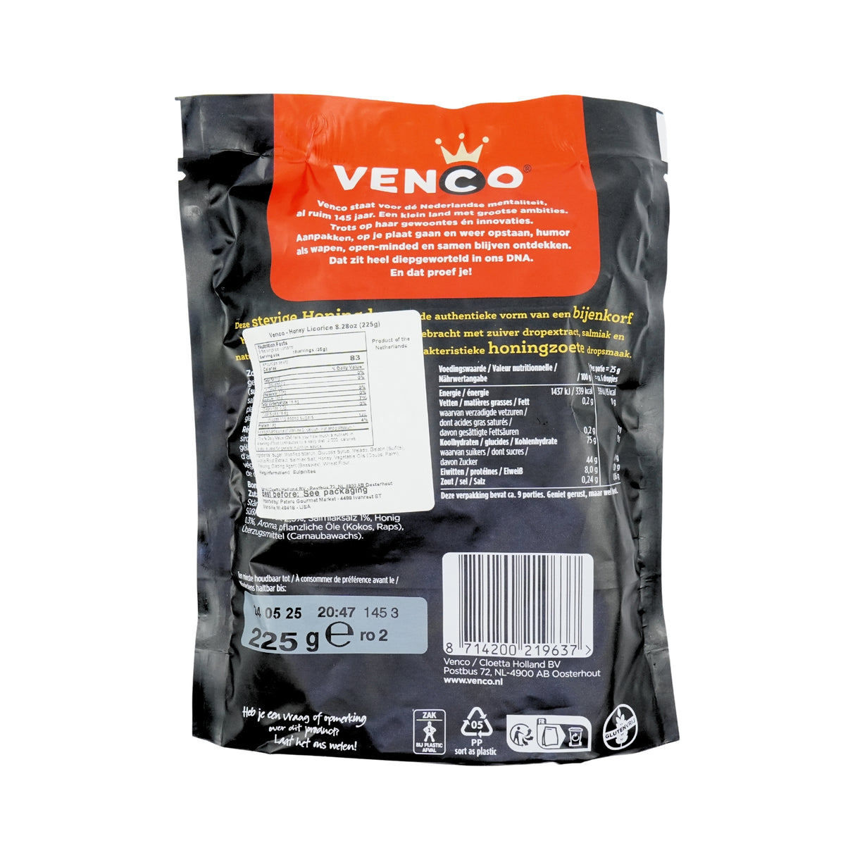 Venco Honey Licorice Drops 7.4 oz Bag