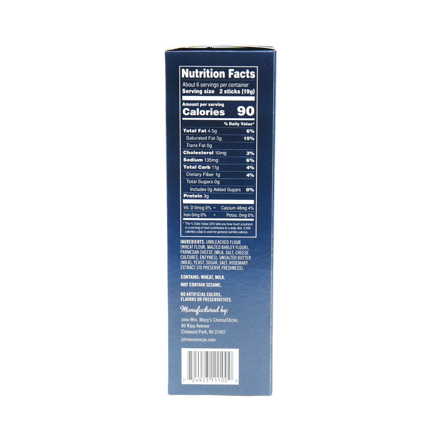 John Macy Melting Parmesan Cheese Sticks 4 Oz Box