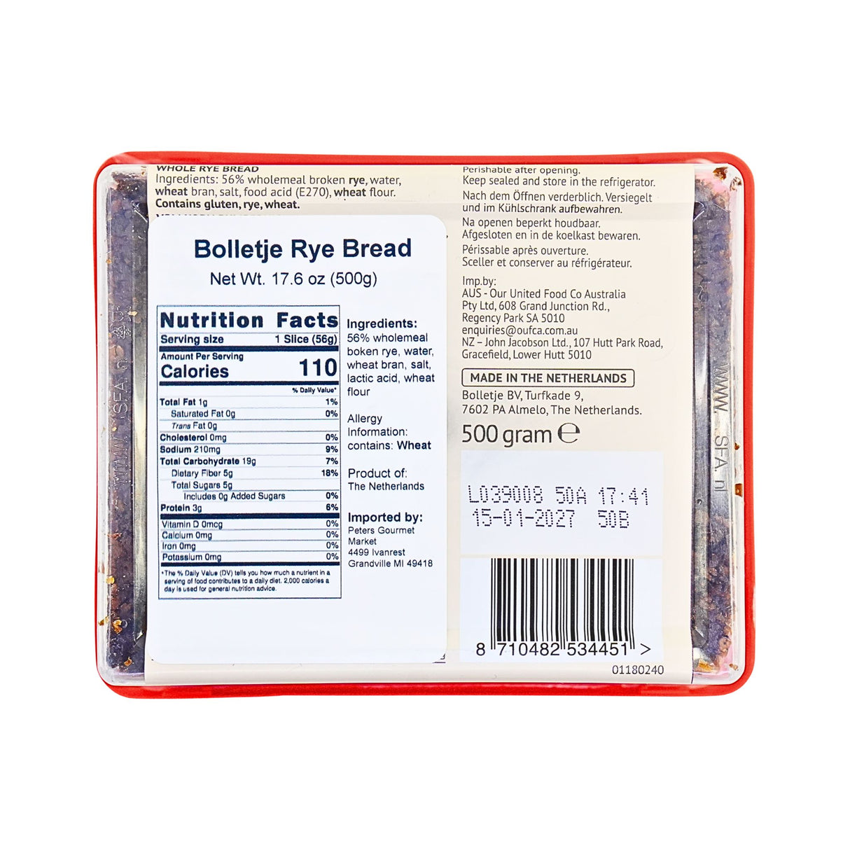 Bolletje Rye Bread 17.6 Ounce