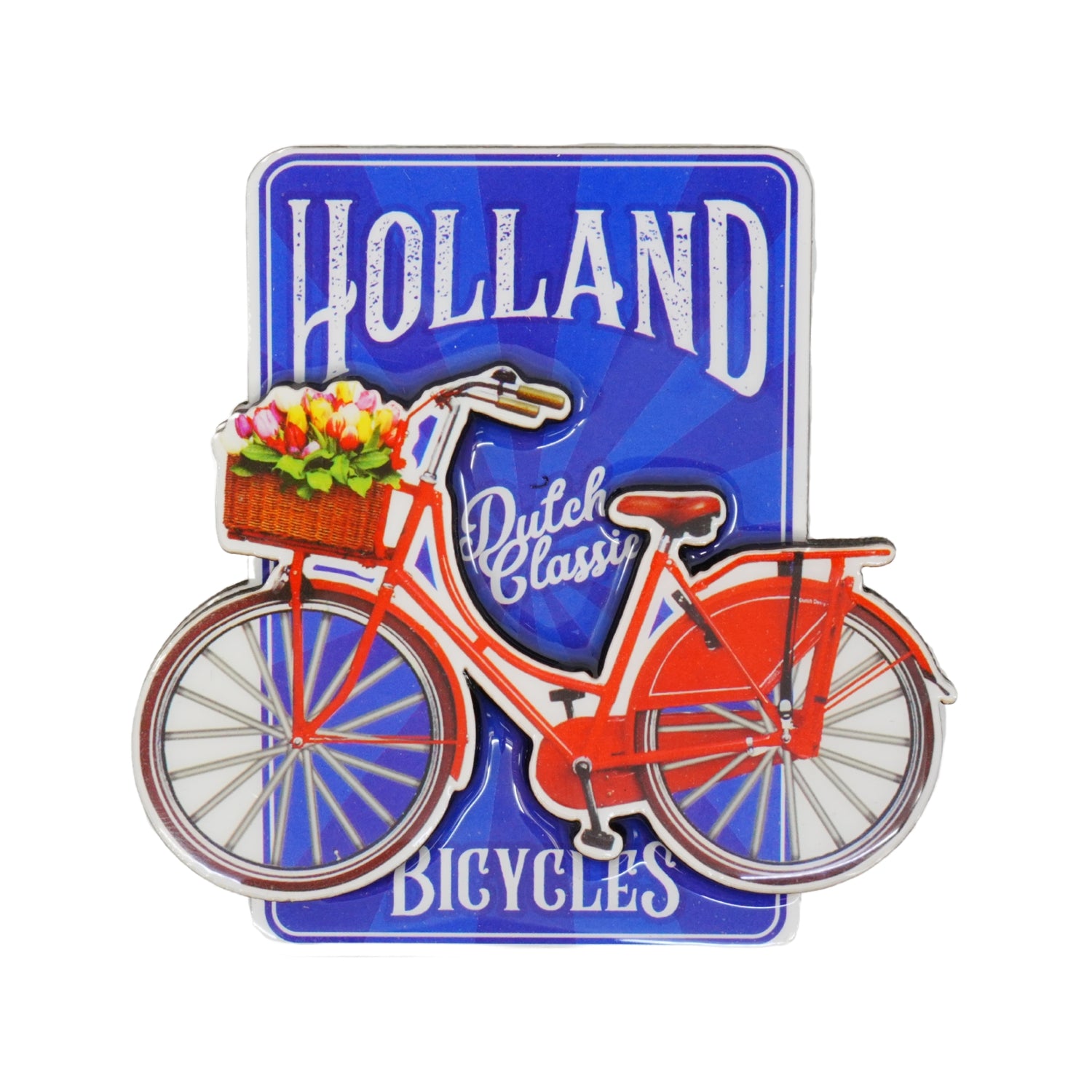 Holland Dutch Classic Bicycle Magnet - Blue & Red MDF