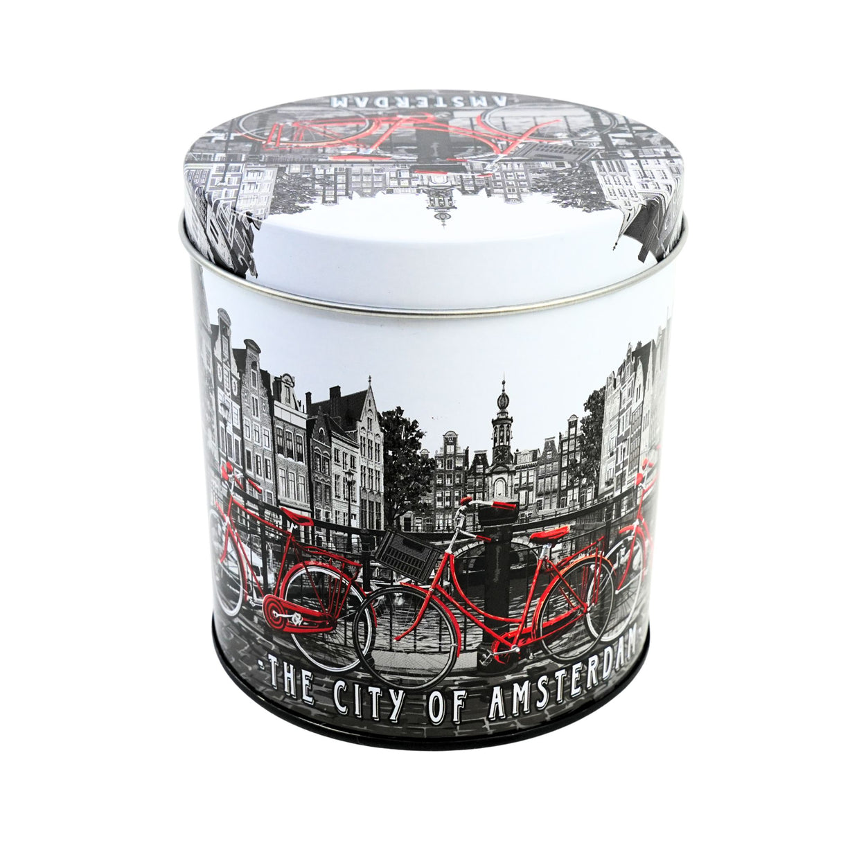 Red Bike In Amsterdam Stroopwafel Tin with Stroopwafels