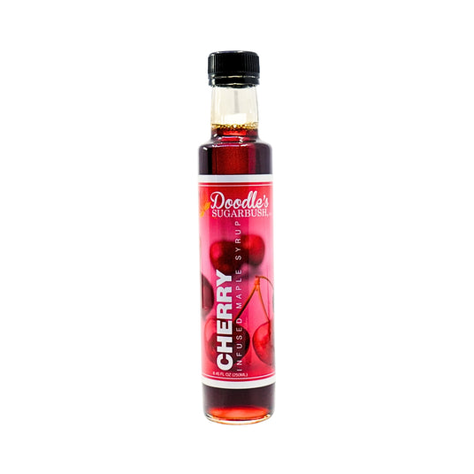 Doodles Cherry Infused Maple Syrup 8.5 oz Glass Bottle