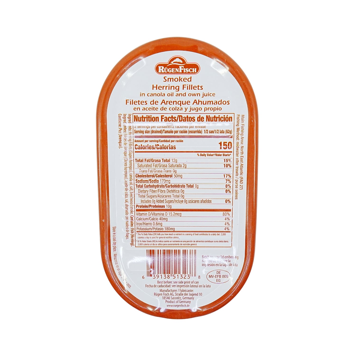 Rugenfisch Smoked Herring Fillet In Oil 6.7 oz Tin