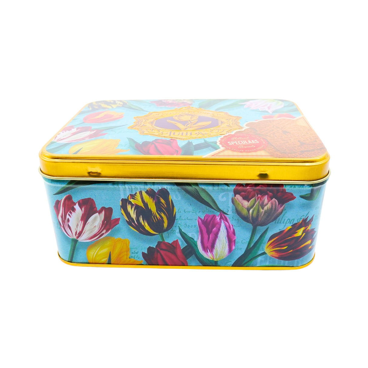 Pretty Tulips Green Tin with DeRuijter Speculaas Cookies