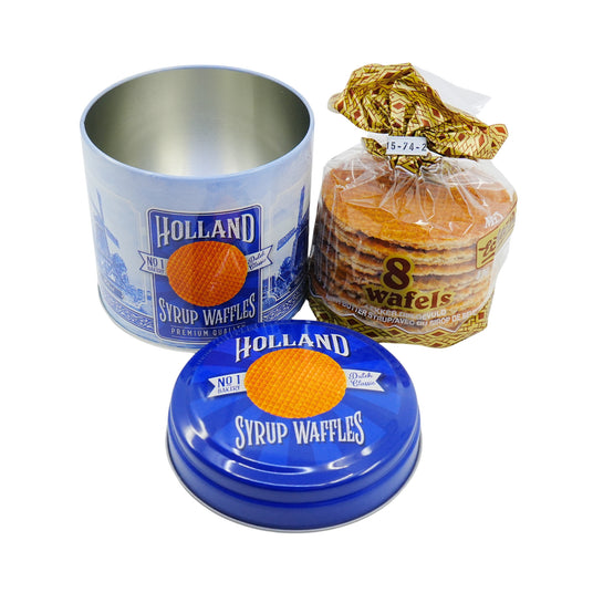 Stroopwafel Tin Holland Delft Blue with 8 stroopwafels