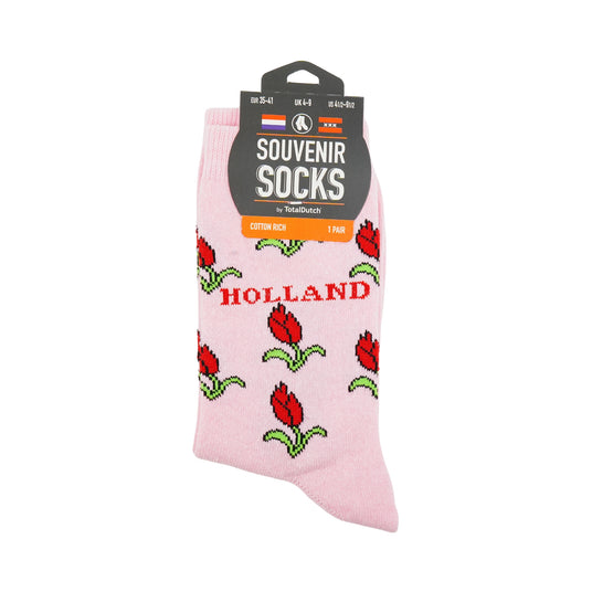 Souvenir Pink with Red Tulips Holland Socks