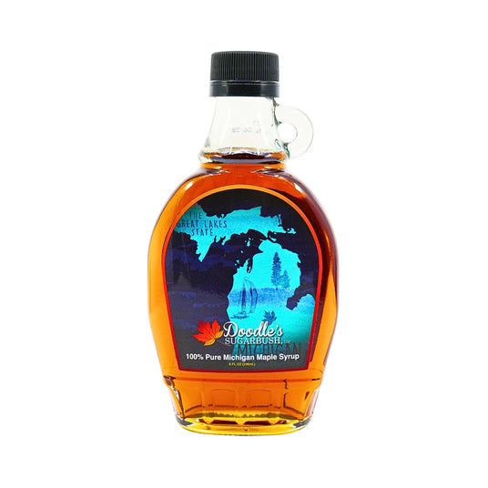 Doodles Maple Syrup Michigan Bottle 8 oz glass