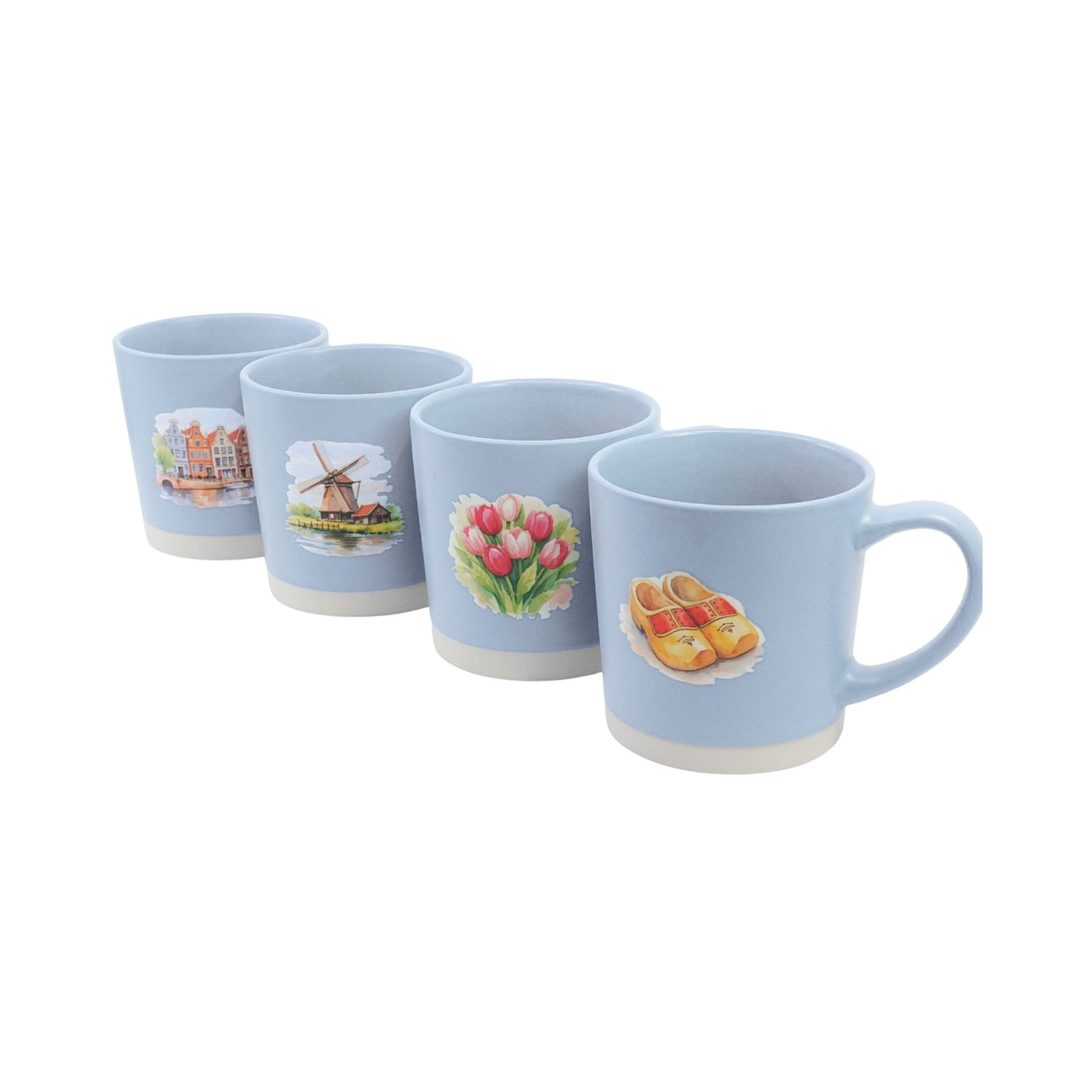Set of 4 Dutch Scene Watercolor Mugs