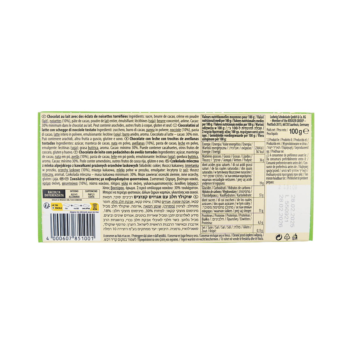 Schogetten Melk Hazelnut  Choc bar 3.5 oz 100 gr