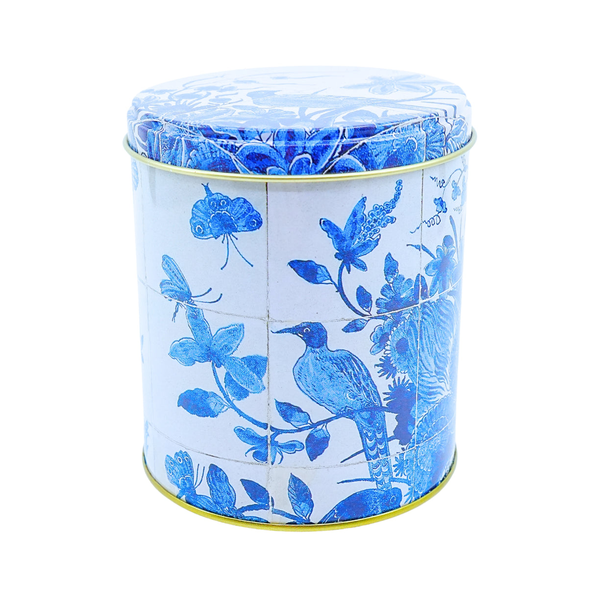Delft Tile Pattern Tin with Birds and flowers Empty