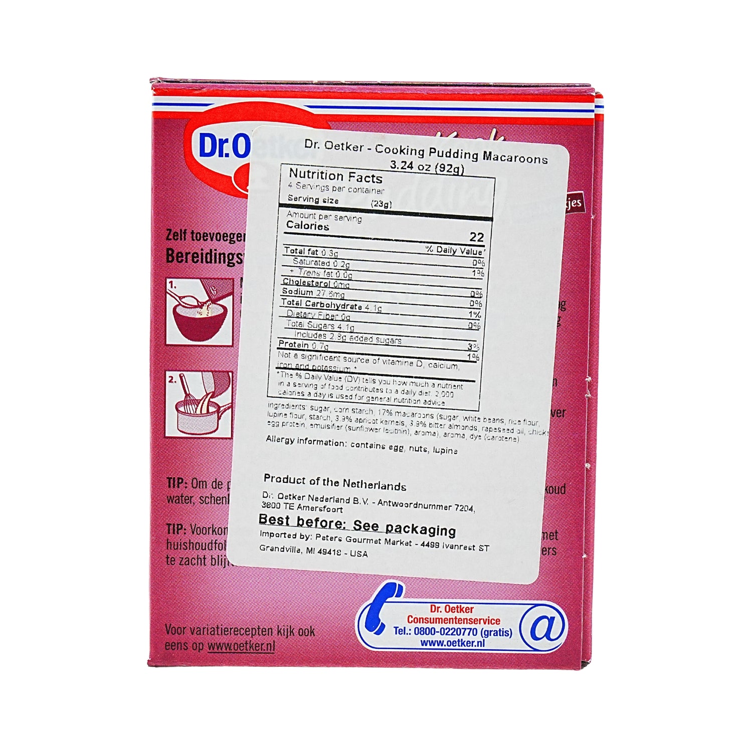 Dr Oetker Bitterkoekjes (Macaroon) Pudding Mix 3.2 oz box
