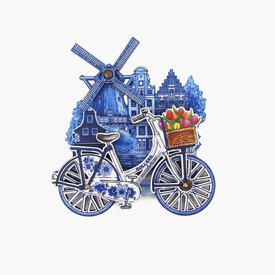 Magnet MDF with rotating Wheels and Windmill HOLLAND Delft Blue