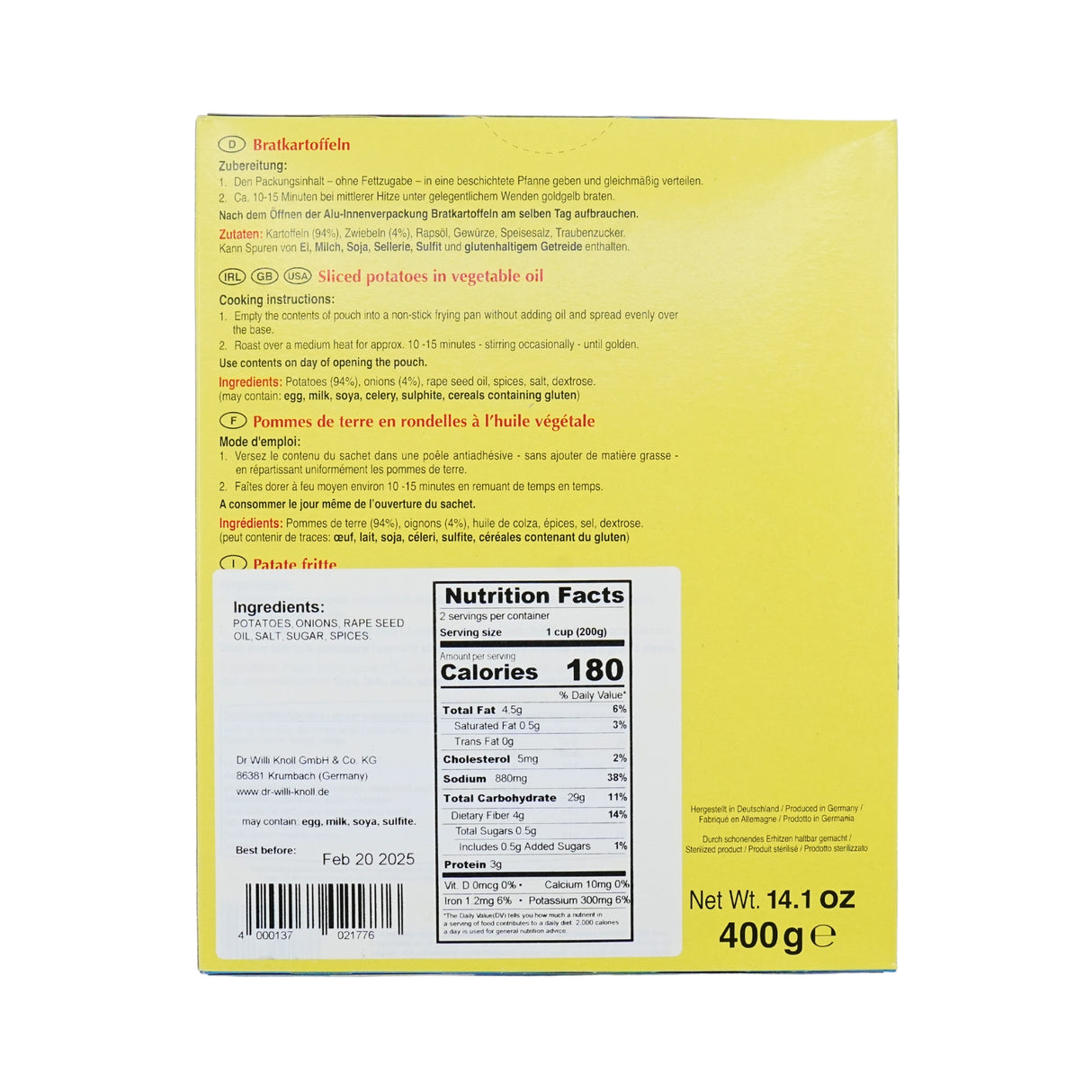 Dr Willi Knoll Brat-Kartoffeln Sliced Potatoes 14.1 oz(10)