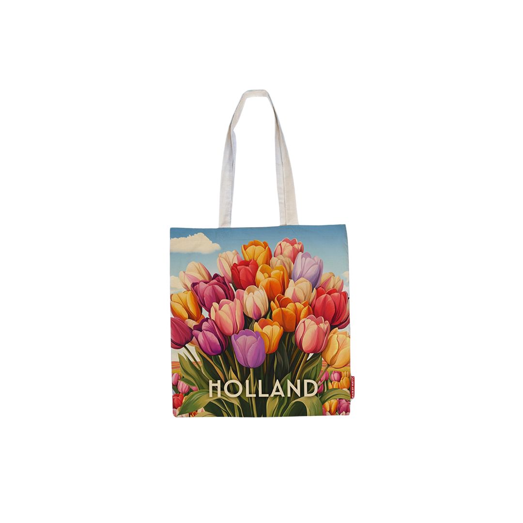 100% Cotton Bright Tulips Holland Flowers Shopping Bag