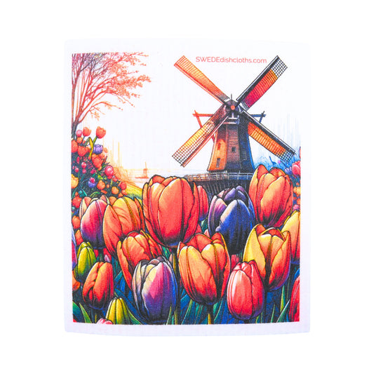 Tulips and Windmill Swedish Dishcloth