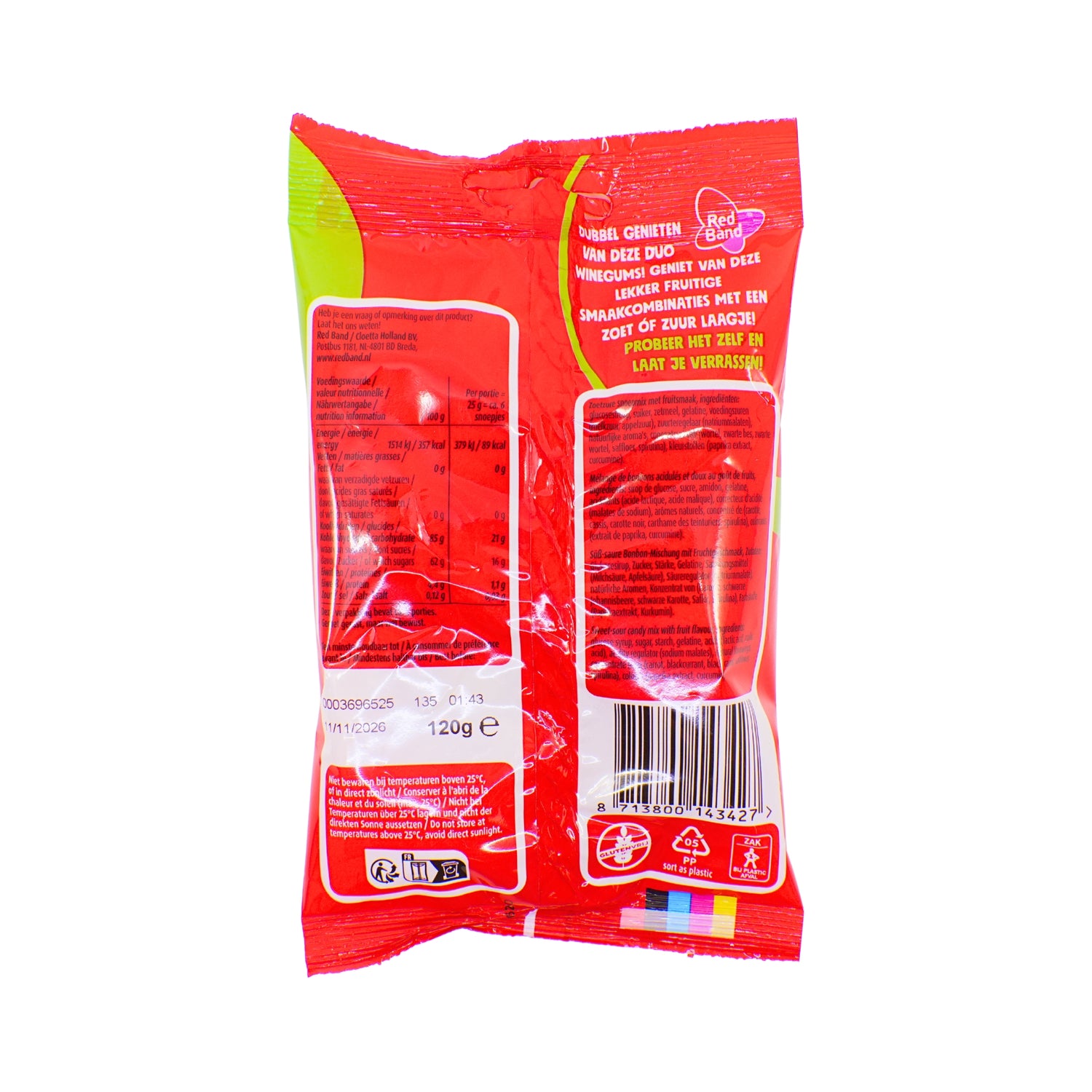Red Band Sweet and Sour Winegum Fruit Duos 4.2 ounce