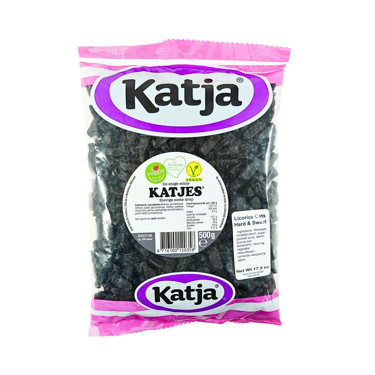 Katja Katjes Hard and Sweet Licorice Cats 17.5oz Bag