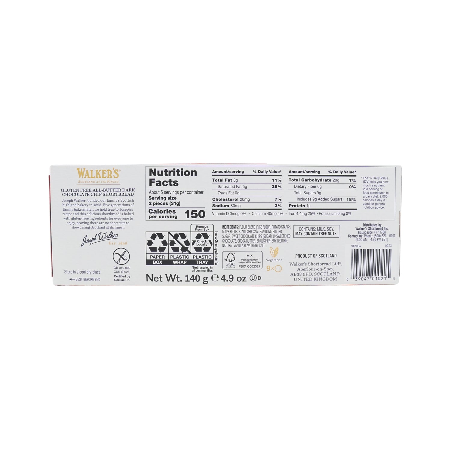 Walkers Gluten Free Chocolate Chip Rounds 4.9 oz box