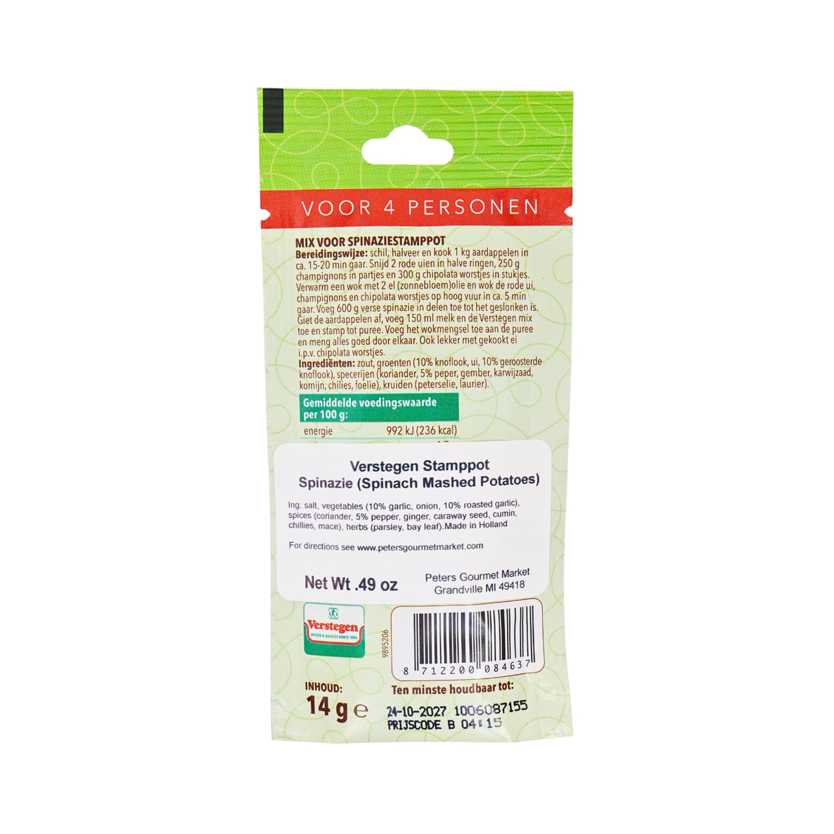 Verstegen Spinach Stampot Spices 14 gr