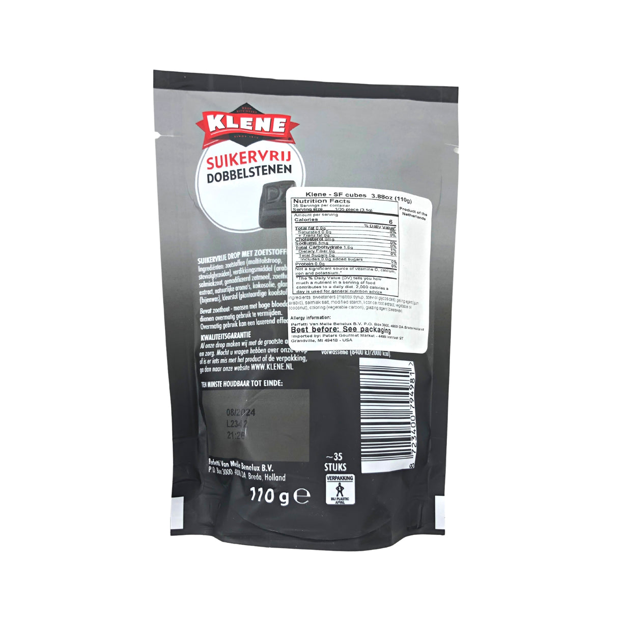 Klene Sugar Free Dobbelstenen 110g Double Salt Licorice
