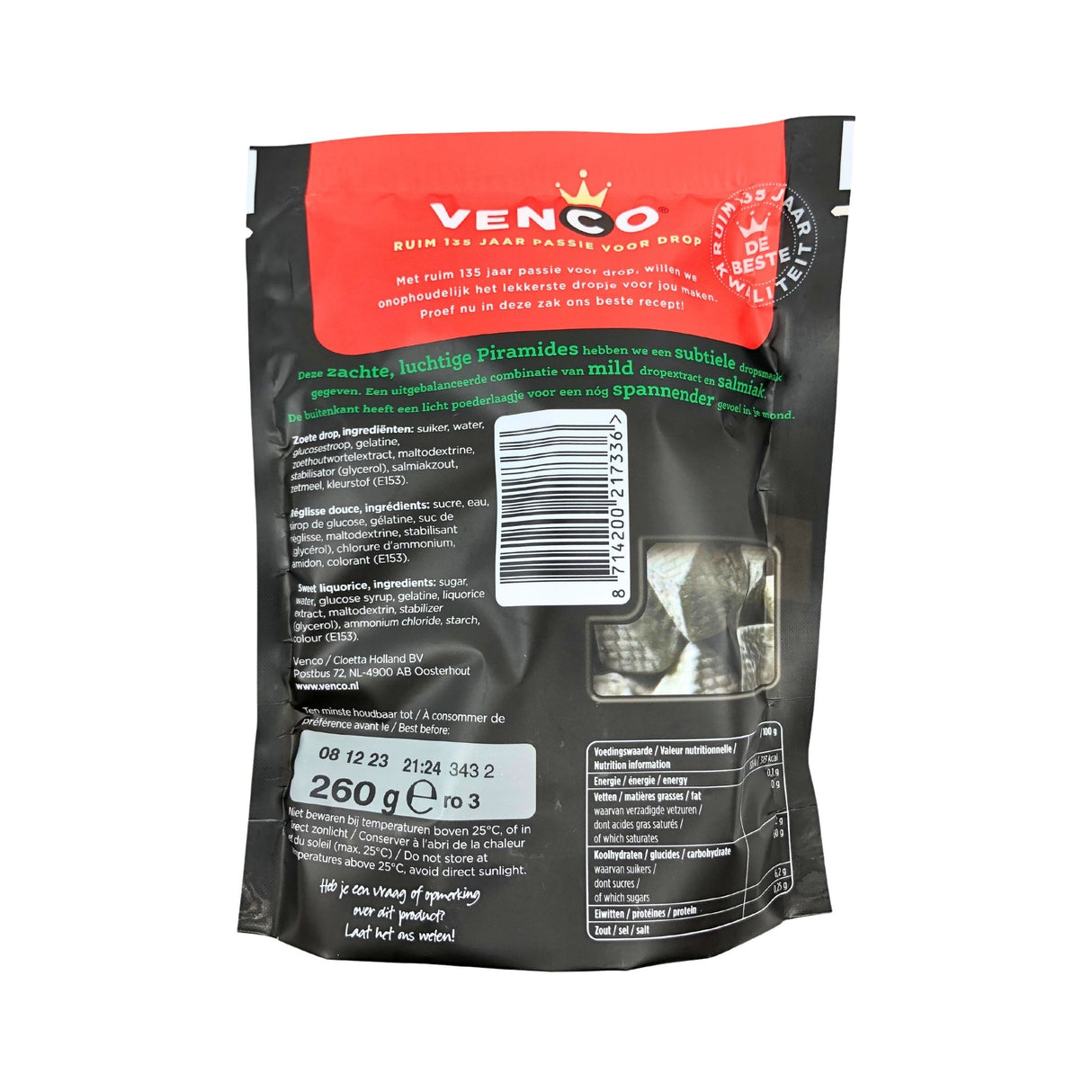 Venco Piramids Licorice 9.1oz Bag  -260g
