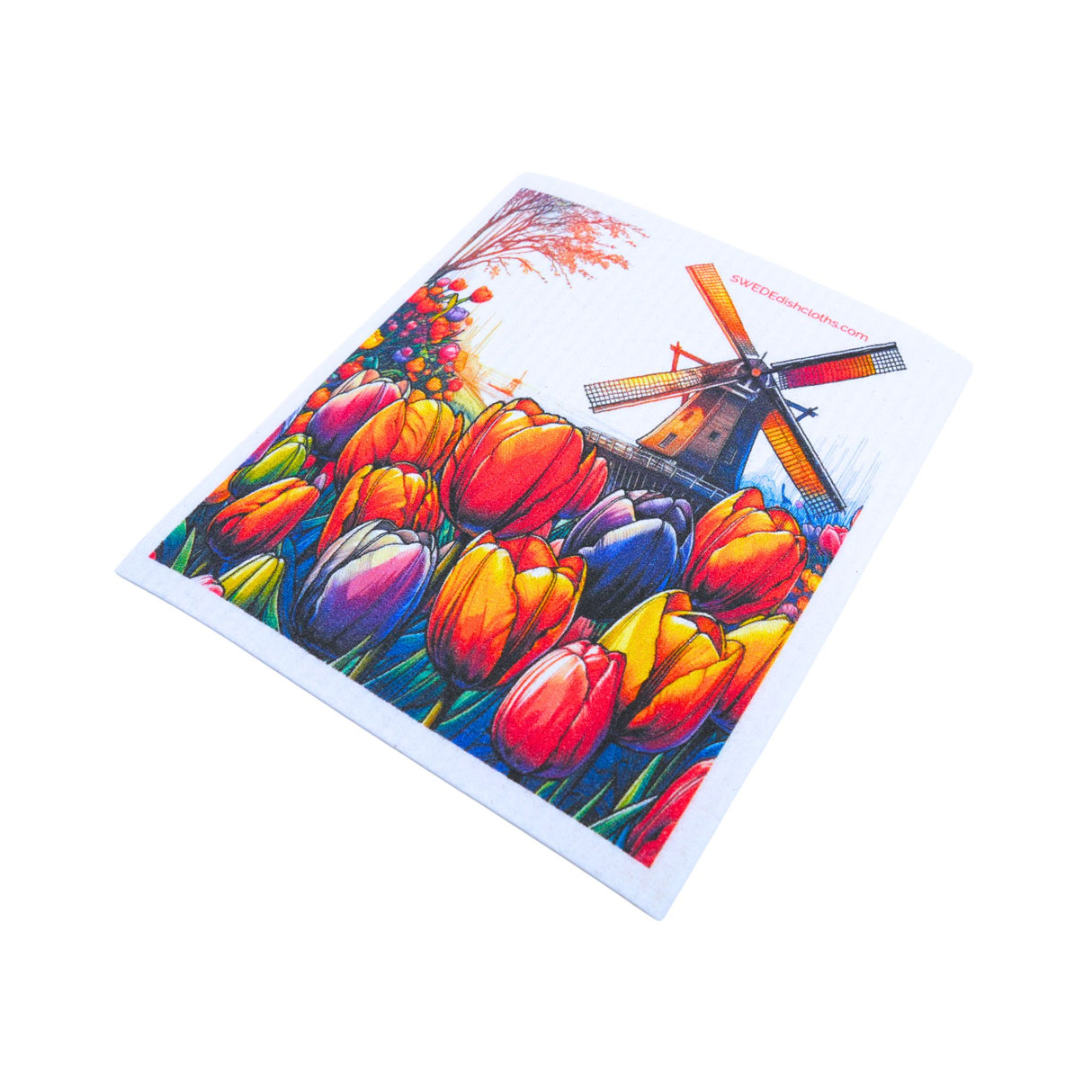 Tulips and Windmill Swedish Dishcloth