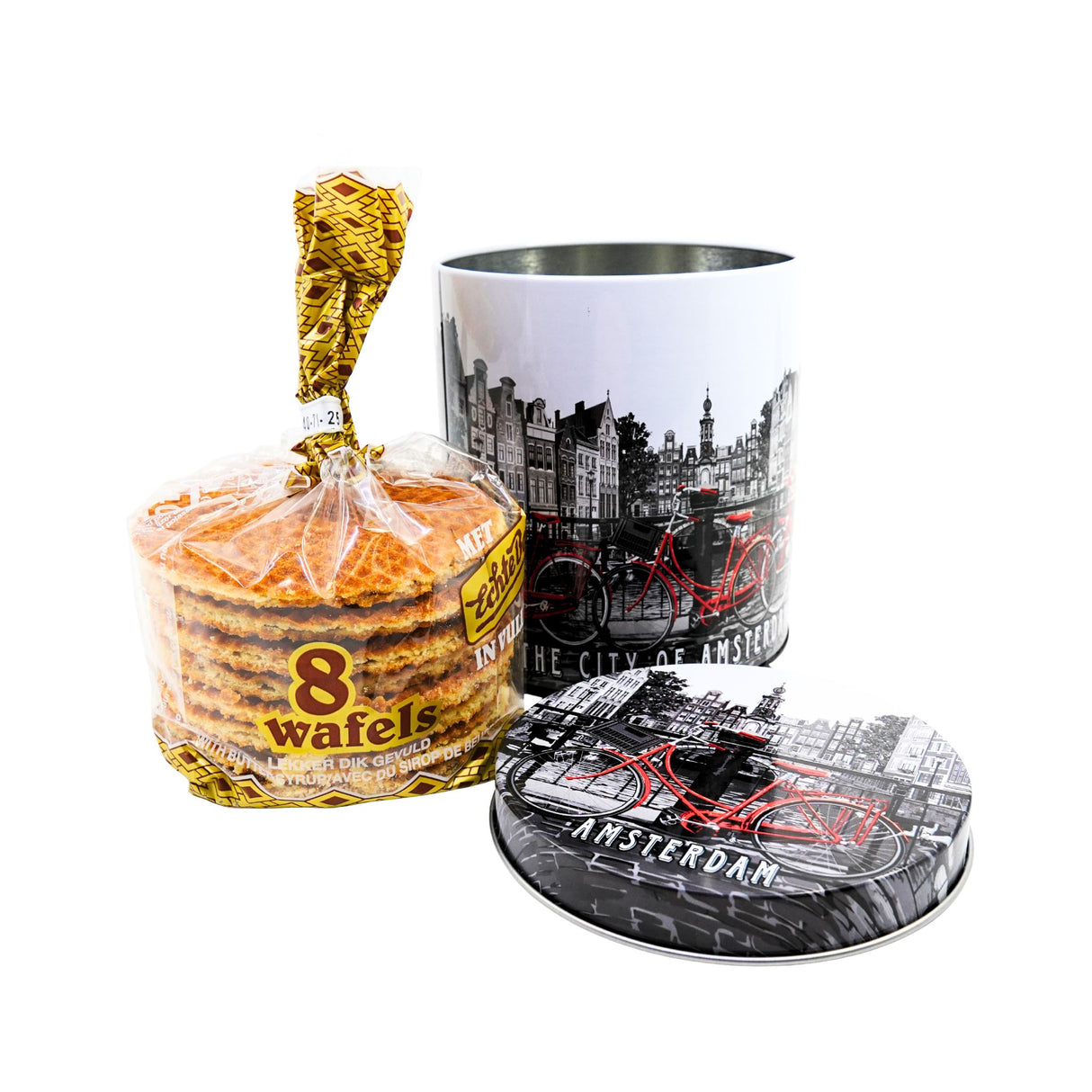 Red Bike In Amsterdam Stroopwafel Tin with Stroopwafels