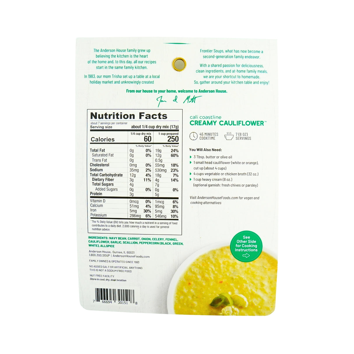 Frontier Soups Cali Coastline Creamy Cauliflower Soup Mix 4 oz