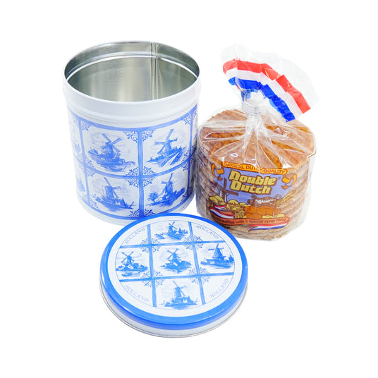 Holland Delft Square Tile Tin with Stroopwafels