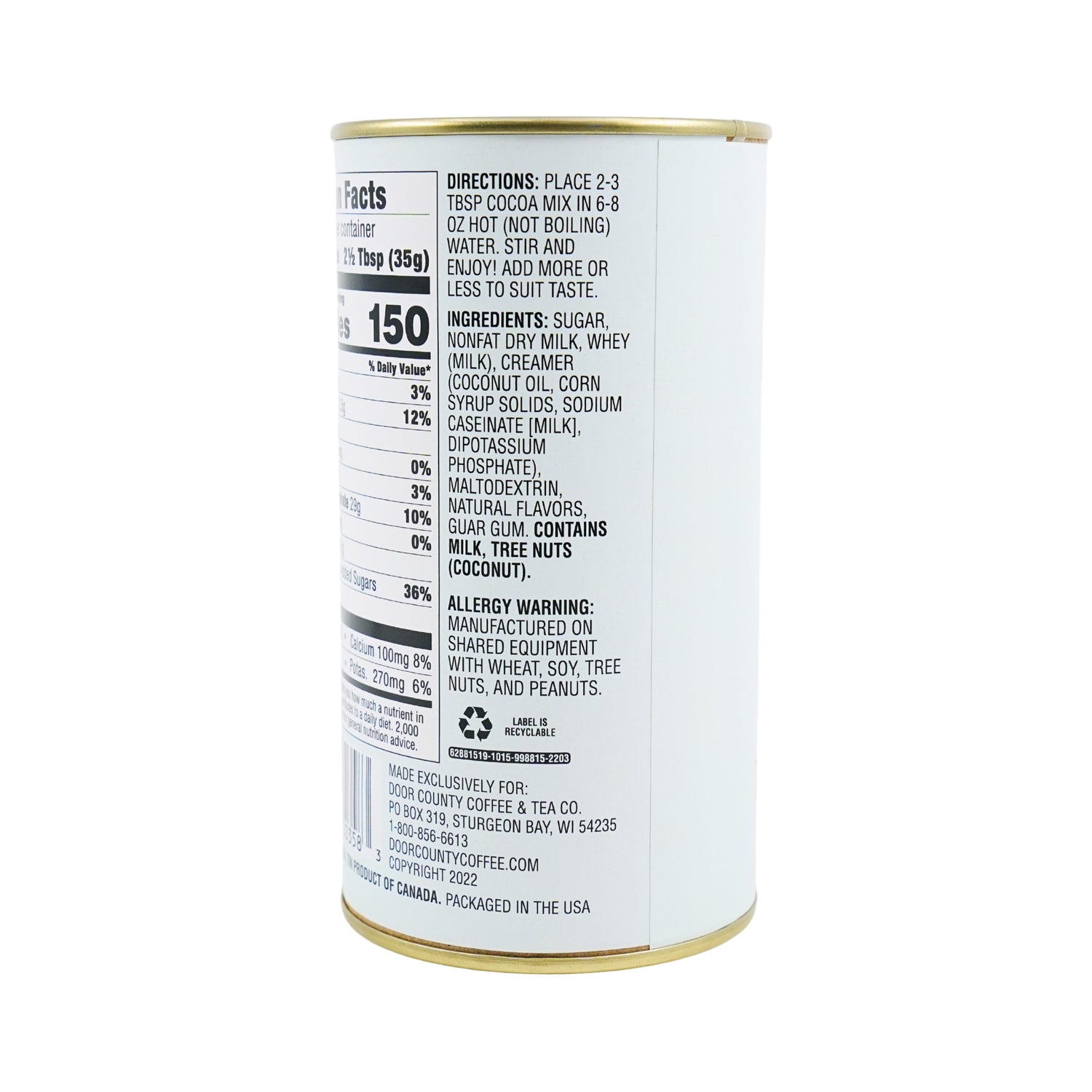 Door County Coffee Belgian White Hot Chocolate Canister 7 oz