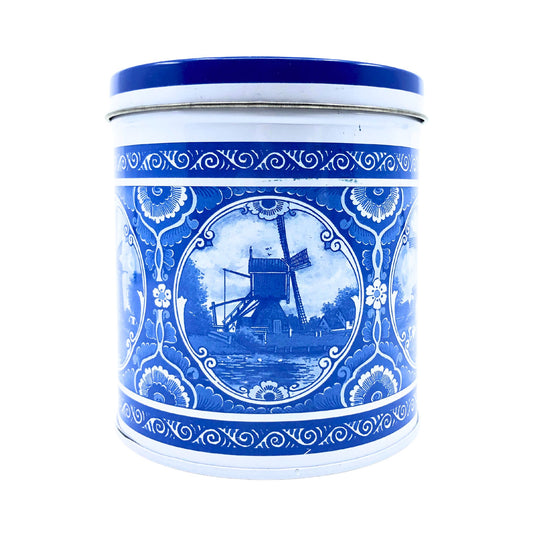 KM Stroopwafel Delf Blue Windmill Tin With 8 stroopwafels