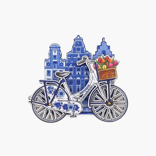 Magnet MDF Bicycle with Spinning Wheels and Delft Blue Canal Houses