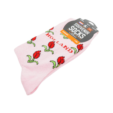 Souvenir Pink with Red Tulips Holland Socks