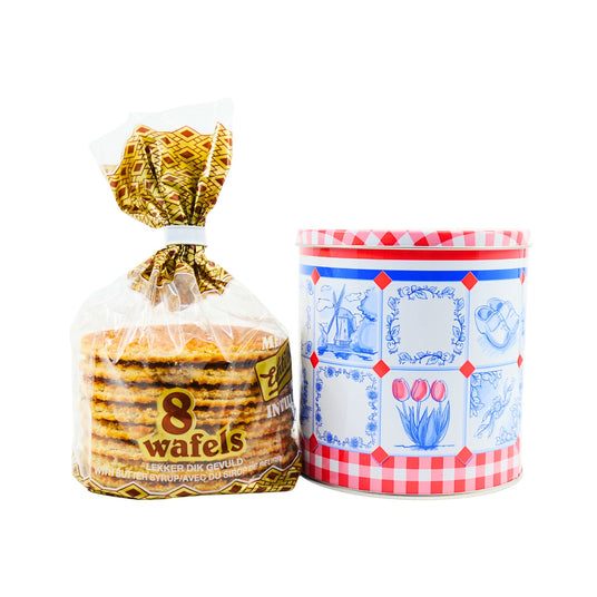 Markus Red Checker & Delft tile Stroopwafel tin with 8 stroopwafels