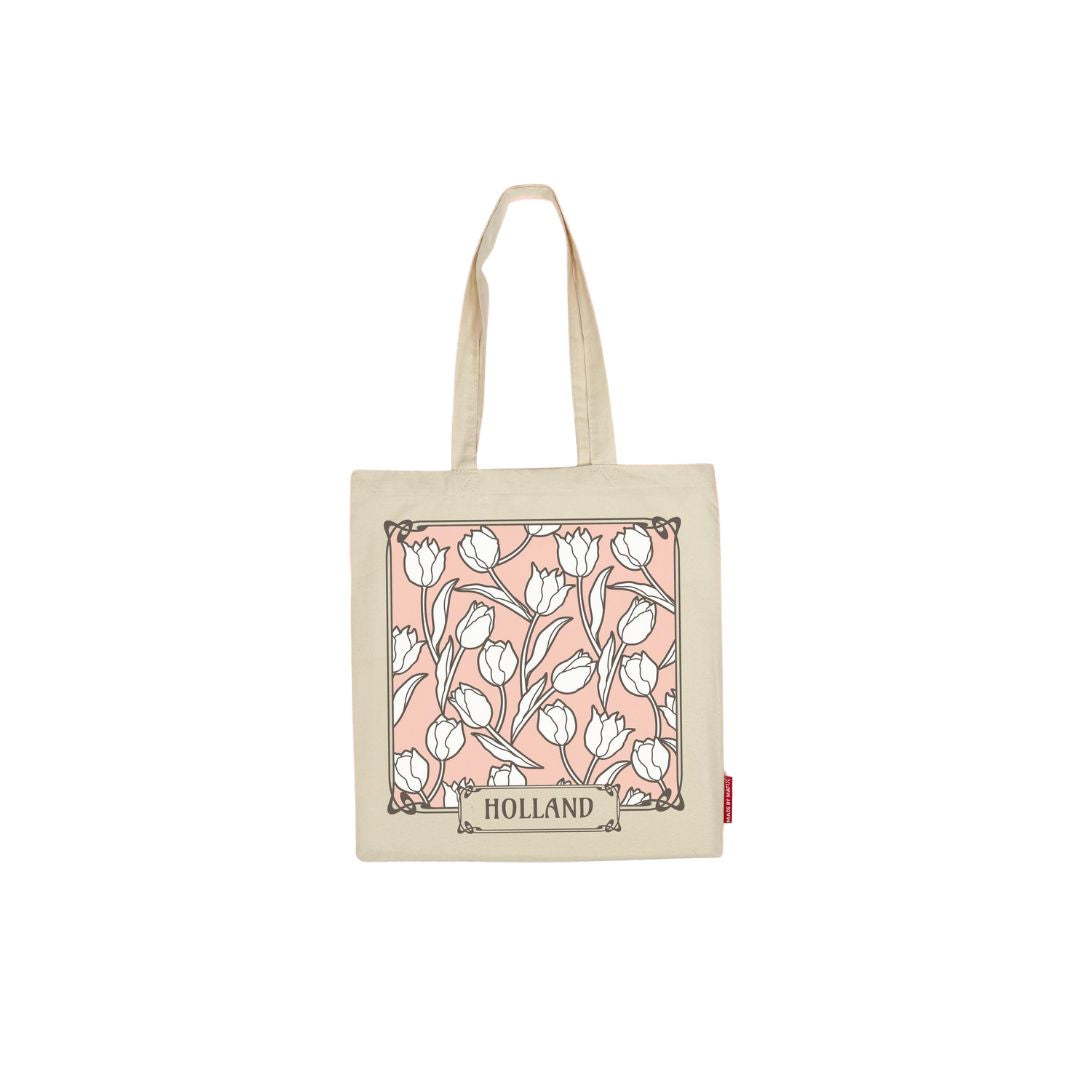 100% Cotton Tulips Holland White/Pink Bag Shopping Bag DC