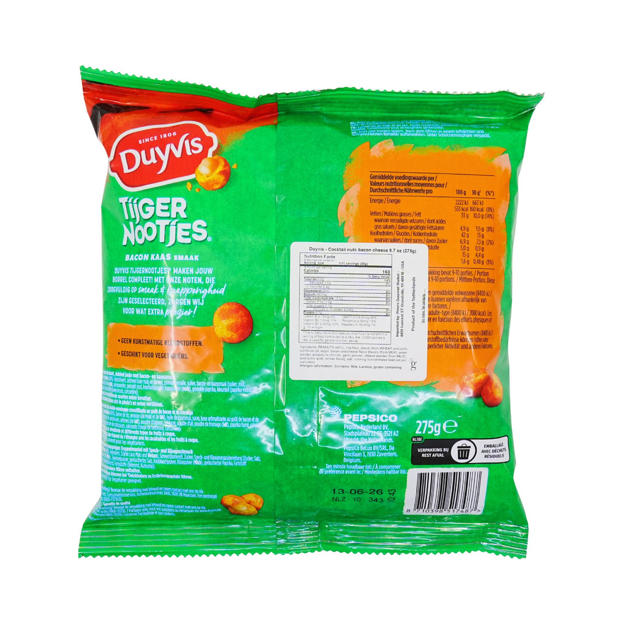 Duyvis Tiger Snacks Bacon Cheese flavor 9.7 oz