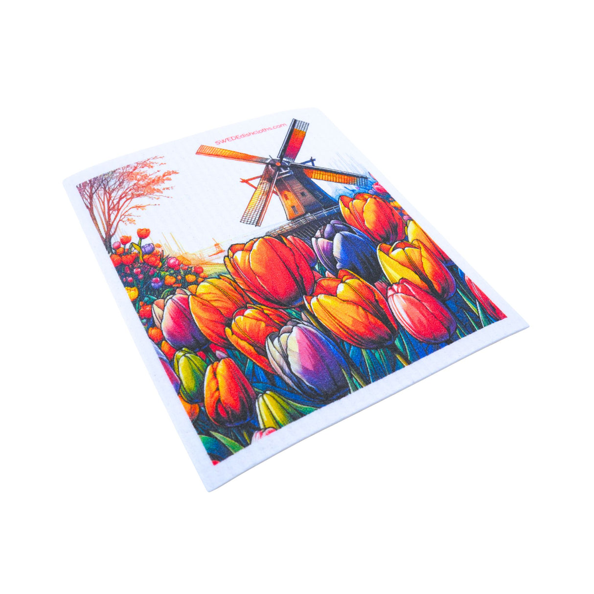 Tulips and Windmill Swedish Dishcloth