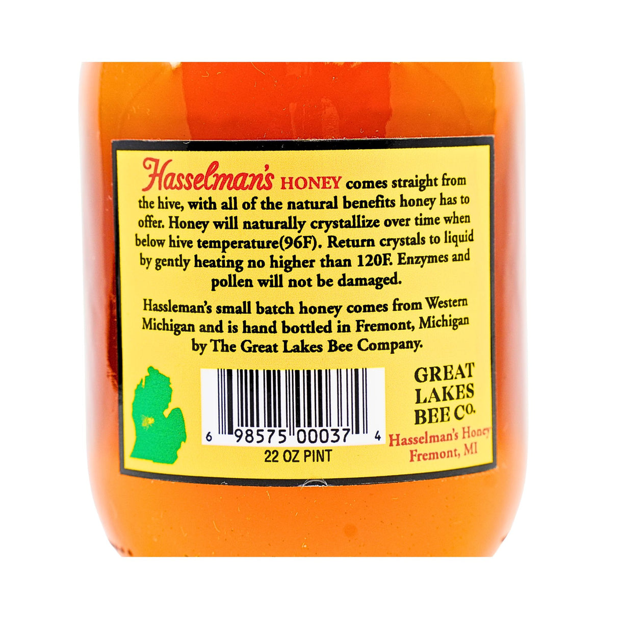 Hasselmans Unprocessed and Unfiltered Honey Pint Jar 22 oz