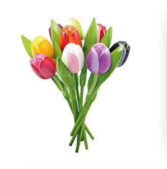Wooden Tulip Bouquet (9 asst colors tulips) 8 in tall