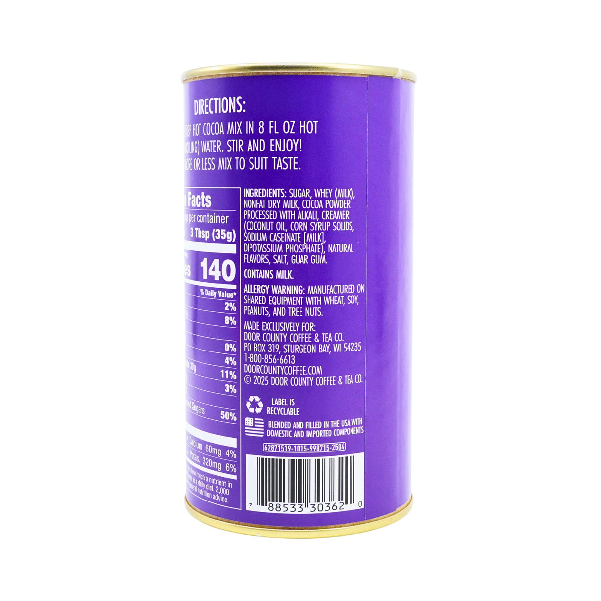 Door County Coffee Double Fudge Hot Chocolate Canister 7 oz