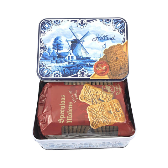 Delft Blue Speculaas Tin with DeRuijter Speculaas Cookies