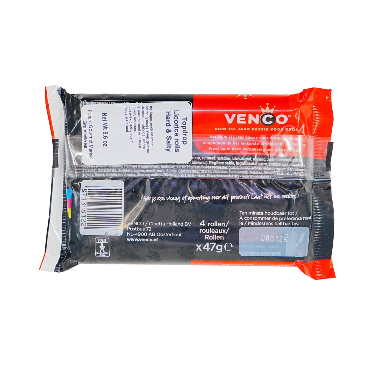 Venco TopDrop Licorice Rolls  4 pack