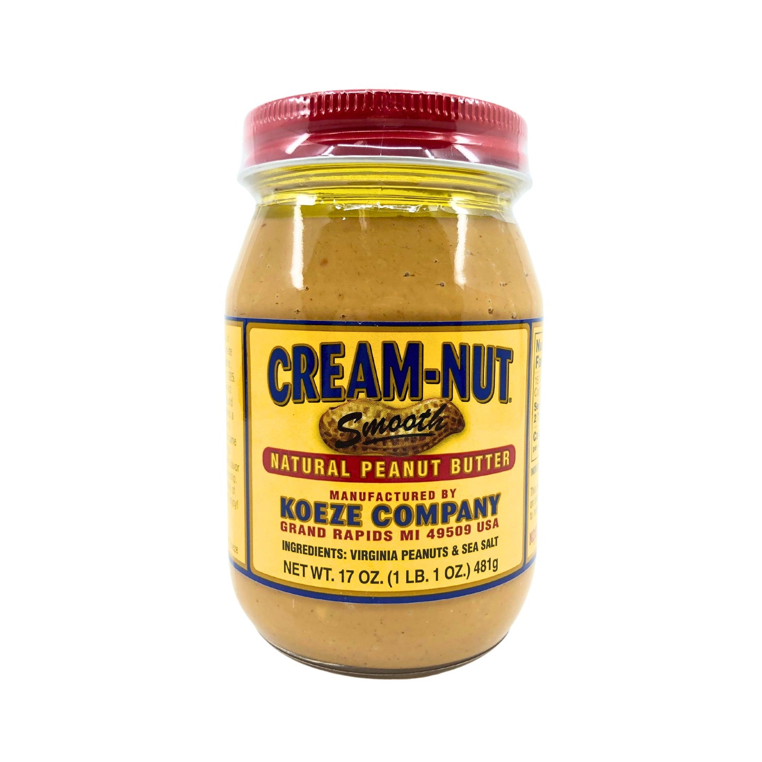 Koeze Natural Smooth Cream-Nut Peanut Butter Jar 17 Oz